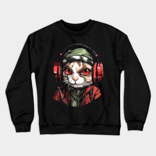 Hardbass Cat With Rave Music Headphones Crewneck Sweatshirt